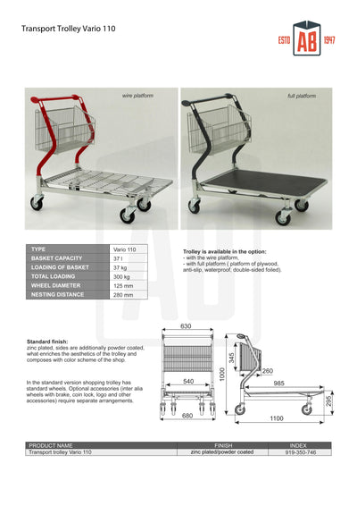Vario 110 Transport Trolley – Fixed Basket Trolley with Plywood Platform