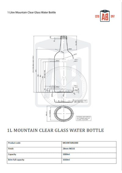 Bouteille de montagne en verre clair de 1 litre