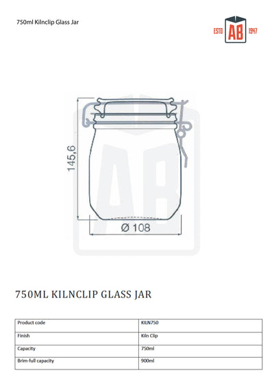 Pot en verre Kilnclip de 750 ml