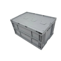 Caisse en plastique pliable avec couvercle – 600x400x320mm – 59L – Côtés et base fermés