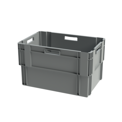Boîte empilable et emboîtable grise – 600x400x360mm – 65 Litres – Caisse de rangement empilable robuste