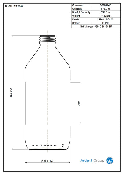 Bouteille alimentaire en verre flint de 575 ml - Ardagh