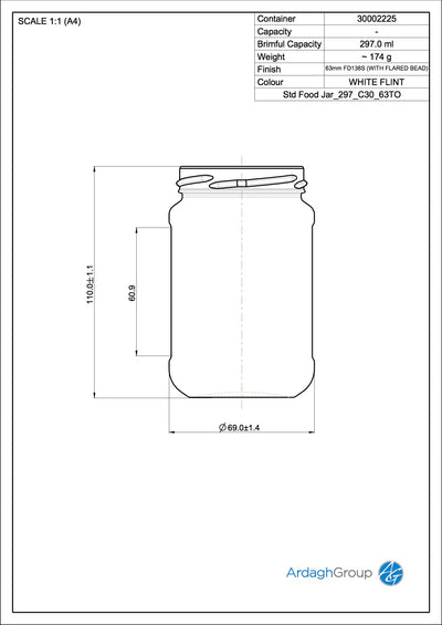 Bocal alimentaire en verre flint de 298 ml - Ardagh