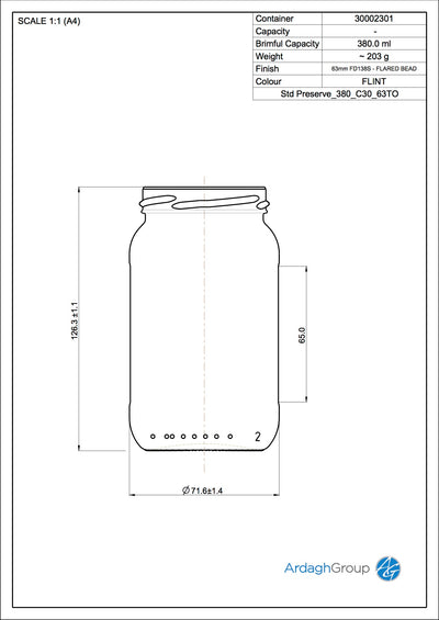 Bocal en verre flint de 380 ml pour conserver les aliments - Ardagh