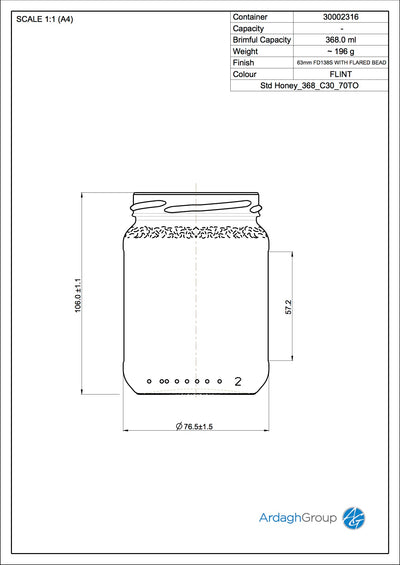 Pot de miel en verre flint de 368 ml - Ardagh