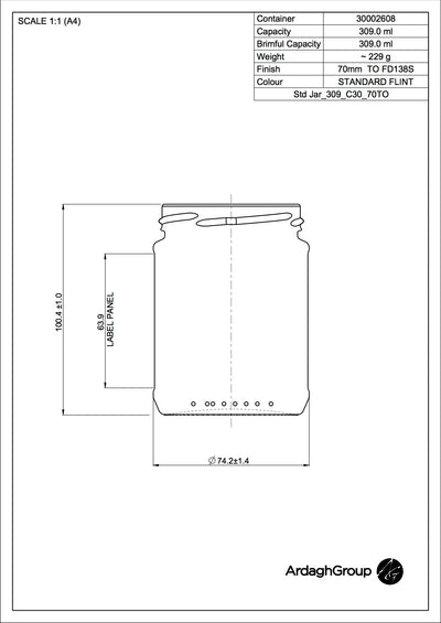 Bocal alimentaire en verre flint de 309 ml - Ardagh