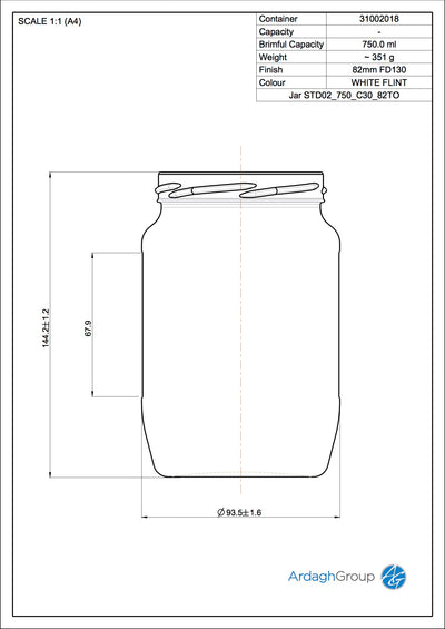 Bocal de conservation 750 ml - Ardagh