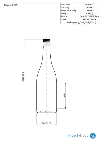Bouteille de vin en verre bleu de 750 ml - Ardagh