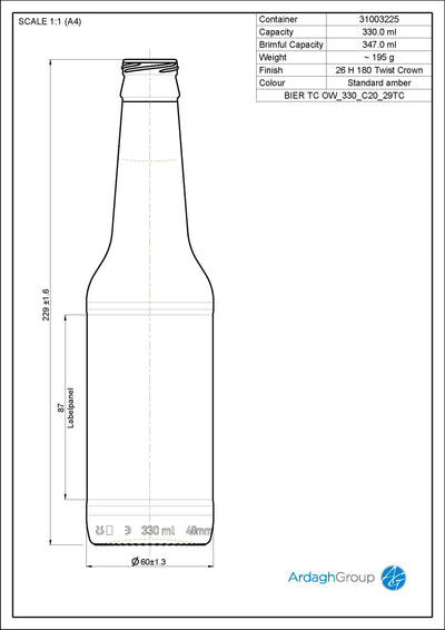 Bouteille de bière en verre ambré de 330 ml - Ardagh