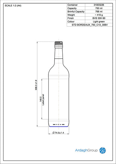 Bouteille de vin Oneway en verre vert Bordeaux 750ml - Ardagh