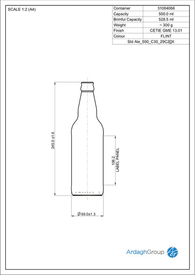 Bouteille de bière Oneway en verre flint de 500 ml - Ardagh