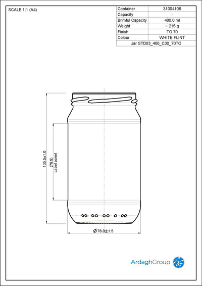 Pot alimentaire en verre flint de 480 ml - Ardagh