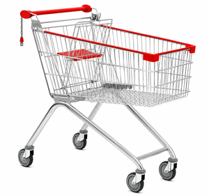 130-litre steel shopping trolley with swivel castors and ergonomic handle