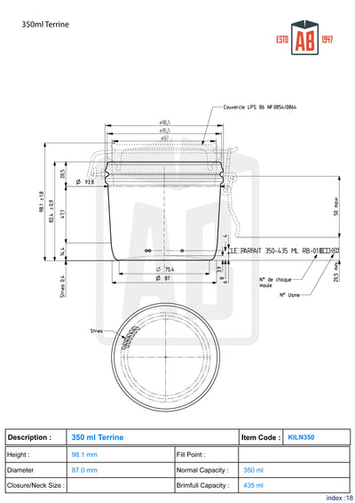 Pot en verre Kilnclip de 350 ml