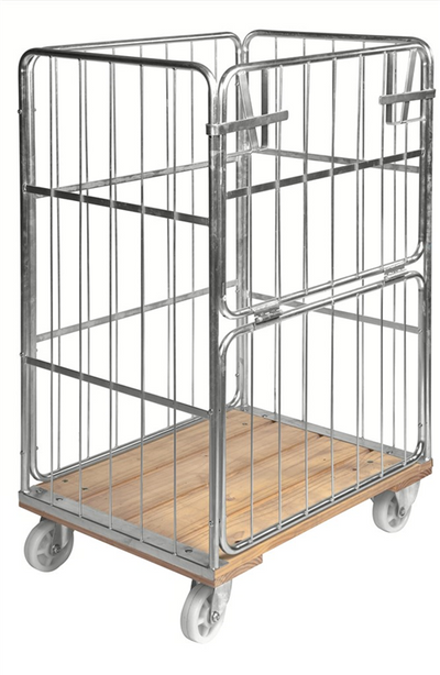 Roll Container with Wooden Base and Half Gate – Galvanised Roll Cage | 500kg Capacity