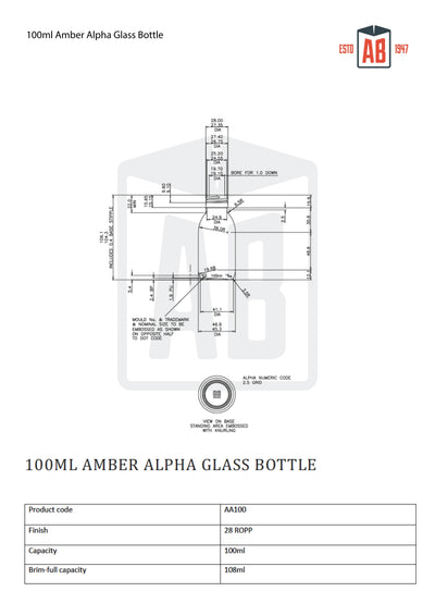 Bouteille en verre ambre Alpha de 100 ml