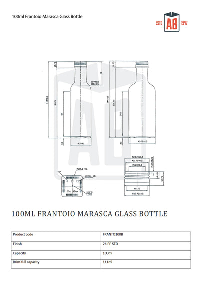 Bouteille en verre Frantoio Marasca d'huile 100 ml (col vissé)