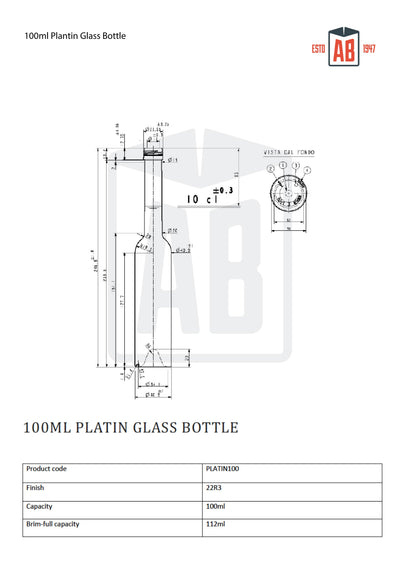 Bouteille d'huile en verre haut Platin 100ml (ouverture en liège)