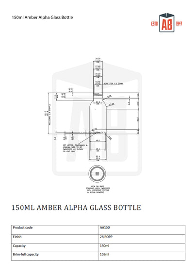 Bouteille en verre Amber Alpha de 150 ml