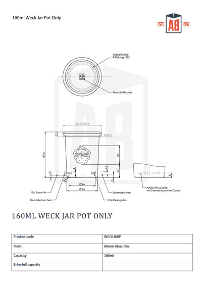 Pot en verre Weck de 160 ml (pot uniquement)