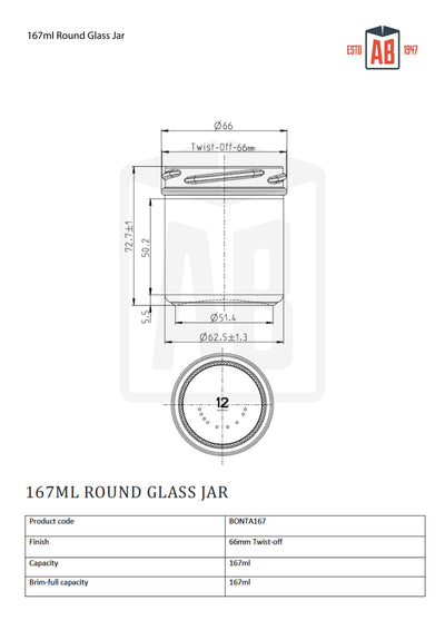 Pot en verre rond de 167 ml