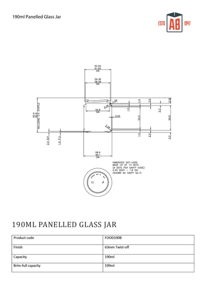 Bocal en verre à panneaux de 190 ml