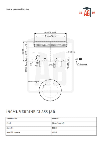 Bocal en verre Verrine 190ml