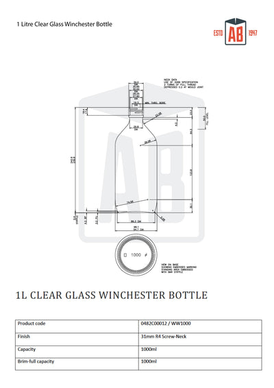Bouteille Winchester en verre clair de 1 litre