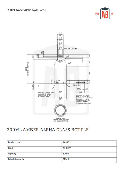 Bouteille en verre ambre Alpha de 200 ml