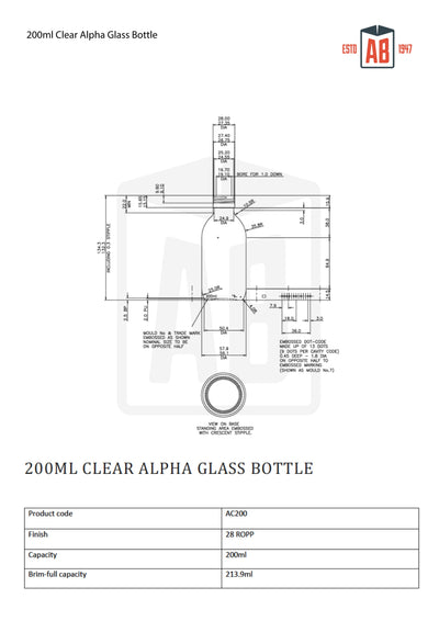 Bouteille en verre clair Alpha de 200 ml