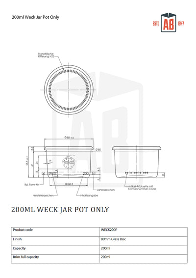Bocal en verre Weck de 200 ml (pot uniquement)
