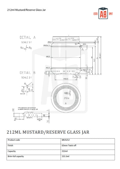 Bocal en verre de réserve de moutarde de 212 ml