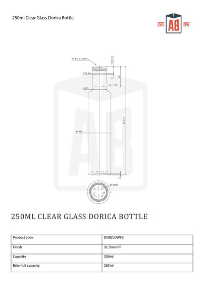 Bouteille d'huile en verre clair Dorica 250 ml (goulot à vis)
