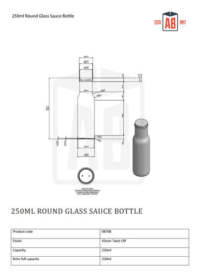 Bouteille de sauce en verre ronde de 250 ml