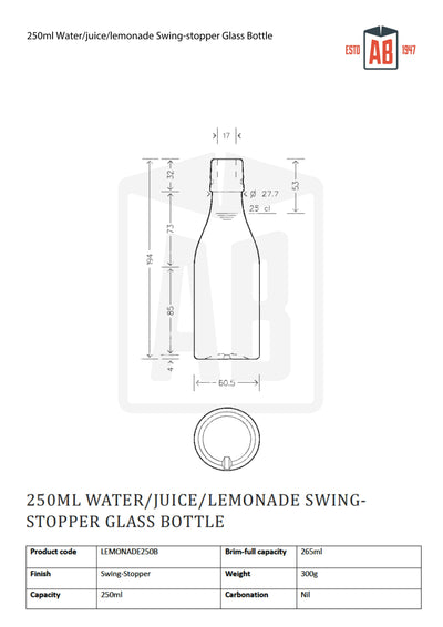 Bouteille en verre Swing-Stopper 250ml Eau/Jus/Limonade