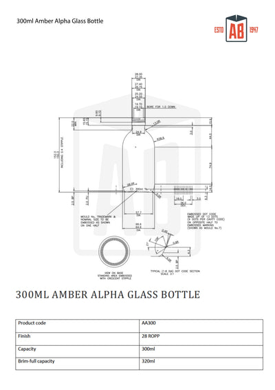 Bouteille en verre ambre Alpha de 300 ml