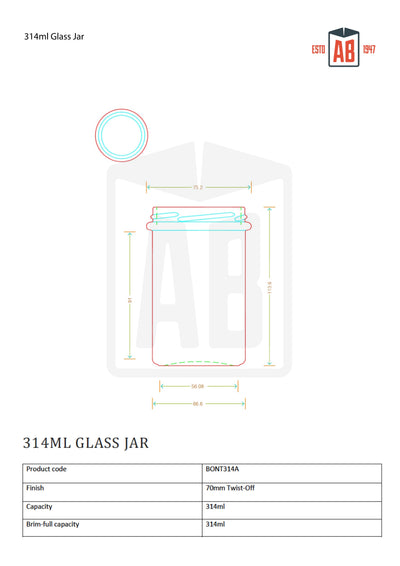 Bocal en verre de 314 ml