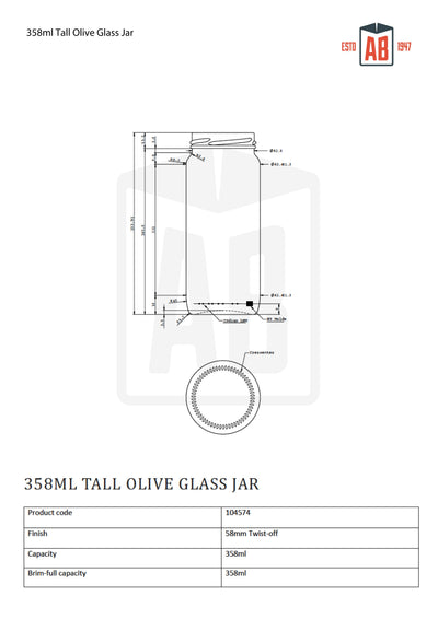 Bocal à olives en verre haut de 358 ml