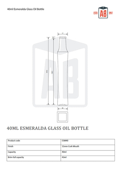 Bouteille d'huile en verre Esmeralda de 40 ml (ouverture en liège)