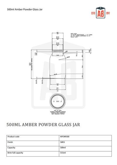 Pot en verre ambré de 500 ml