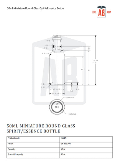 Bouteille en verre ronde miniature de 50 ml pour spiritueux/essences