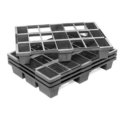 Palette d'affichage en plastique – 800x600x120mm – Empilable – 9 pieds – Charge dynamique de 500kg