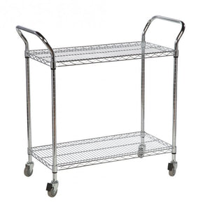 Chrome Wire 2 Shelf Tray Trolley - 210kg Capacity