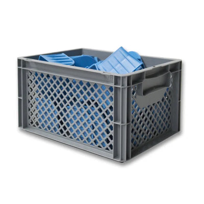 Euro Plastic Stacking Crate – 400x300x220mm – Capacité 20L – Base et côtés perforés