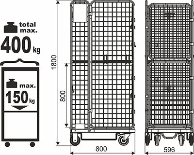 Folding Logistics Container KLS-2 – 600 x 800 x 1800mm | Nestable Roll Cage with Dual Doors | 400kg Capacity