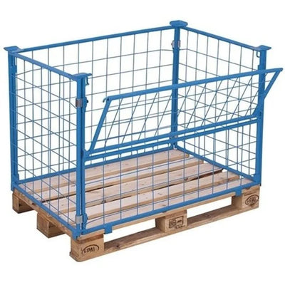Collier de palette en cage métallique – 1200x800x1600mm – Pliable, Bleu, Convertisseur métallique empilable