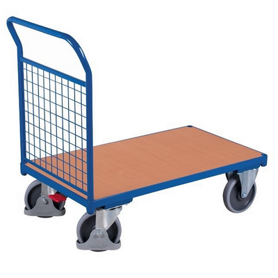Chariot de plateforme – 1325x800x1015mm – Mur en fil – Capacité de 500kg – Poignée de poussée – Bleu RAL 5010