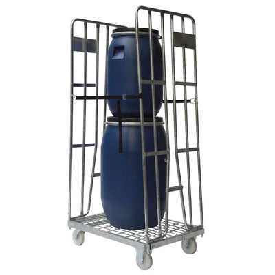 Conteneur à roulettes à 2 faces – 870x600x1690mm, galvanisé à chaud avec clôtures de maintien et base en métal