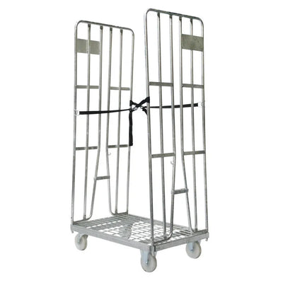 Conteneur à roulettes à 2 faces – 870x600x1690mm, galvanisé à chaud avec clôtures de maintien et base en métal