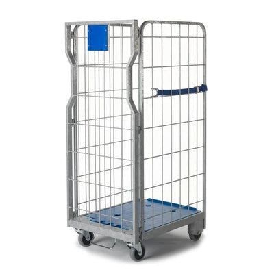 Conteneur à roulettes 3 côtés empilable Multi – 800x640x1600mm, Galvanisé à chaud, Base en plastique